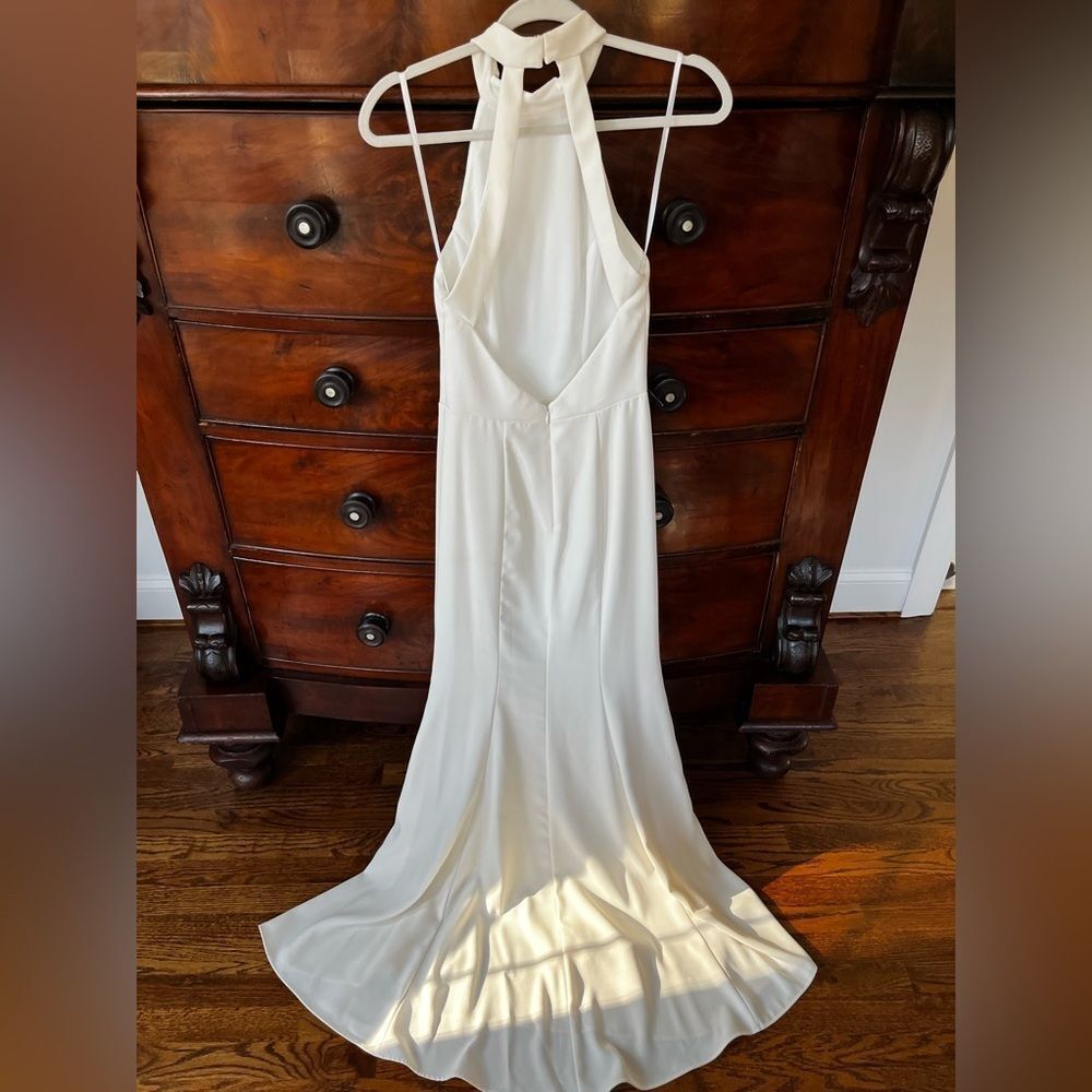 BHLDN White Halter Neck Wedding Dress with Front Slit - Picture 10 of 10